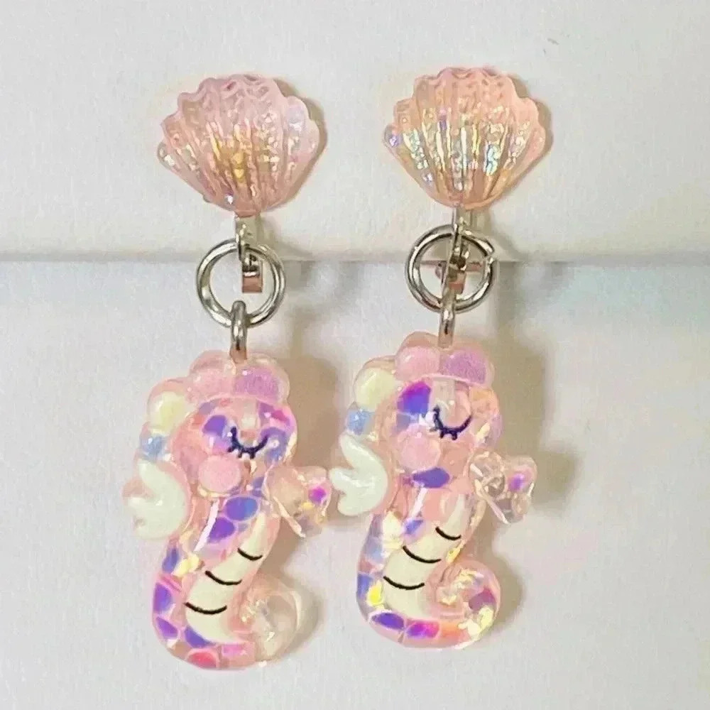 5 Pairs Kids Clip On Earrings Rainbow Koala Seahorse Unicorn Bow Pinwheel - Picture 3 of 7
